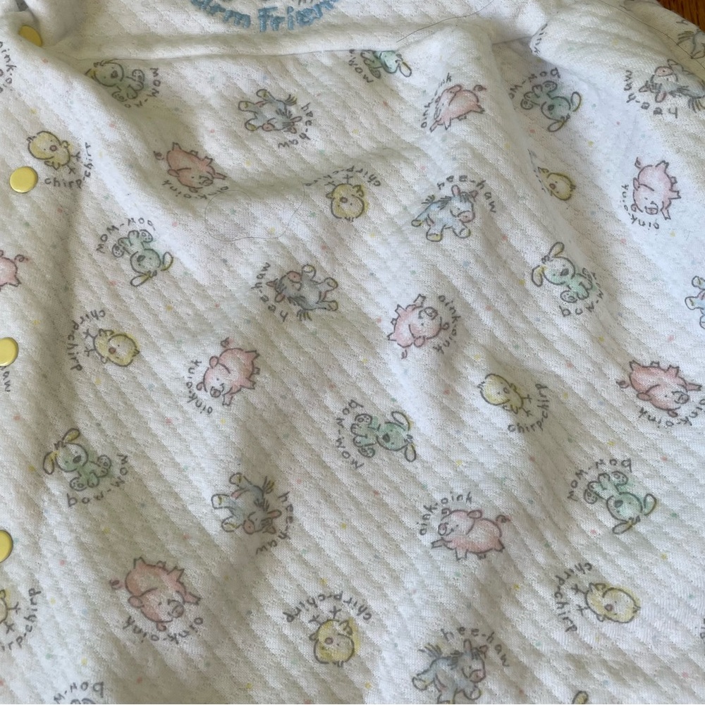 Vintage Gerber White Baby Footed One-Piece with Yellow Trim and Pastel Prints - Picture 3 of 4